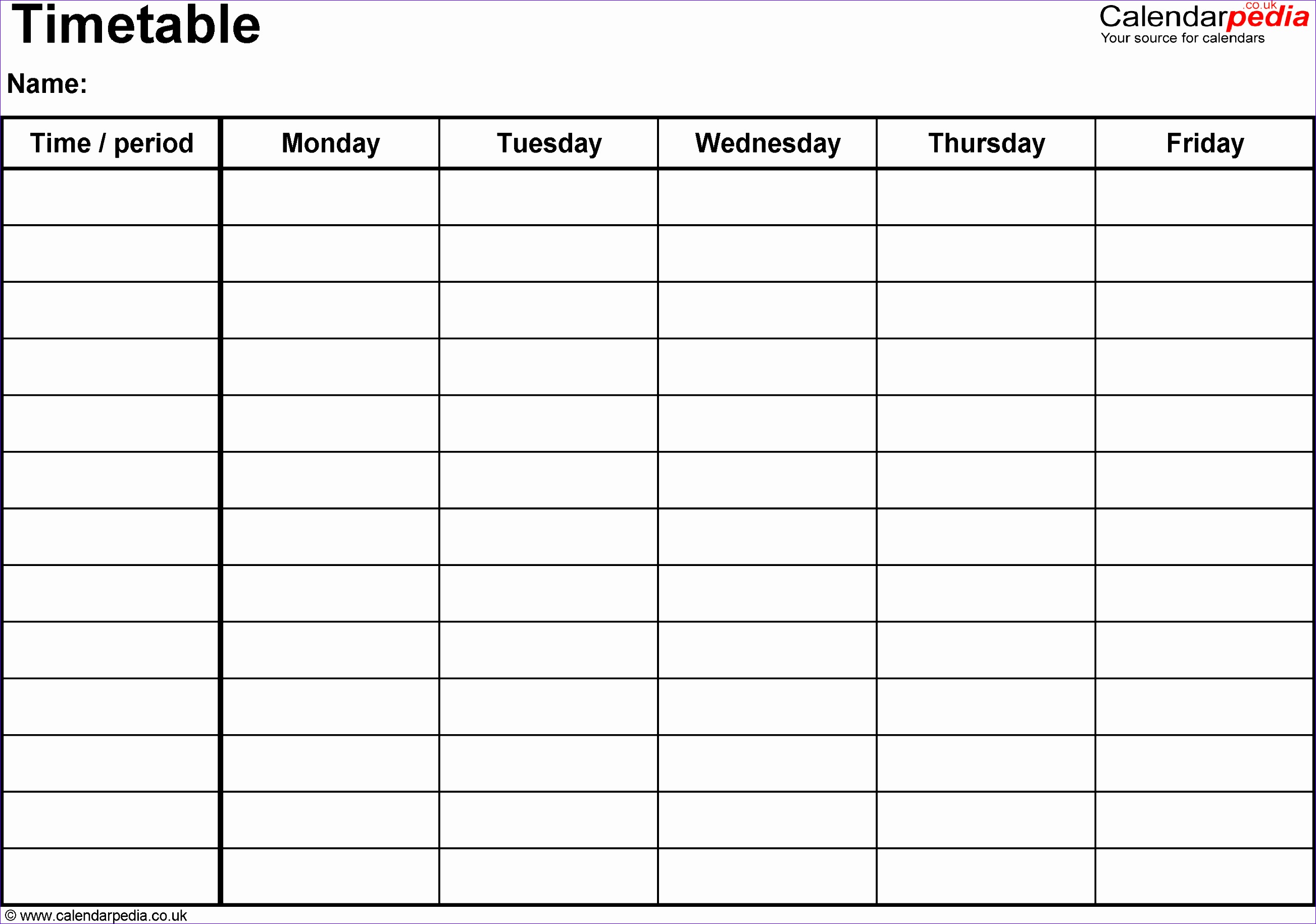 timetable monday friday