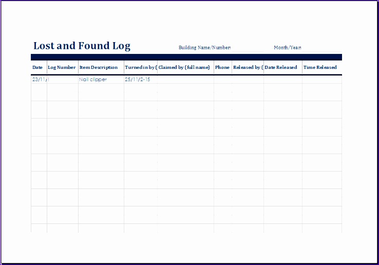lost and found log