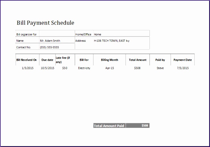 Bill payment schedule