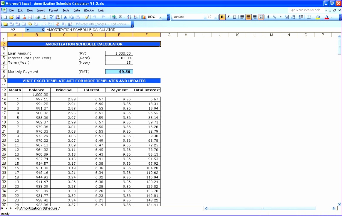Amortisation Schedule Excel Template