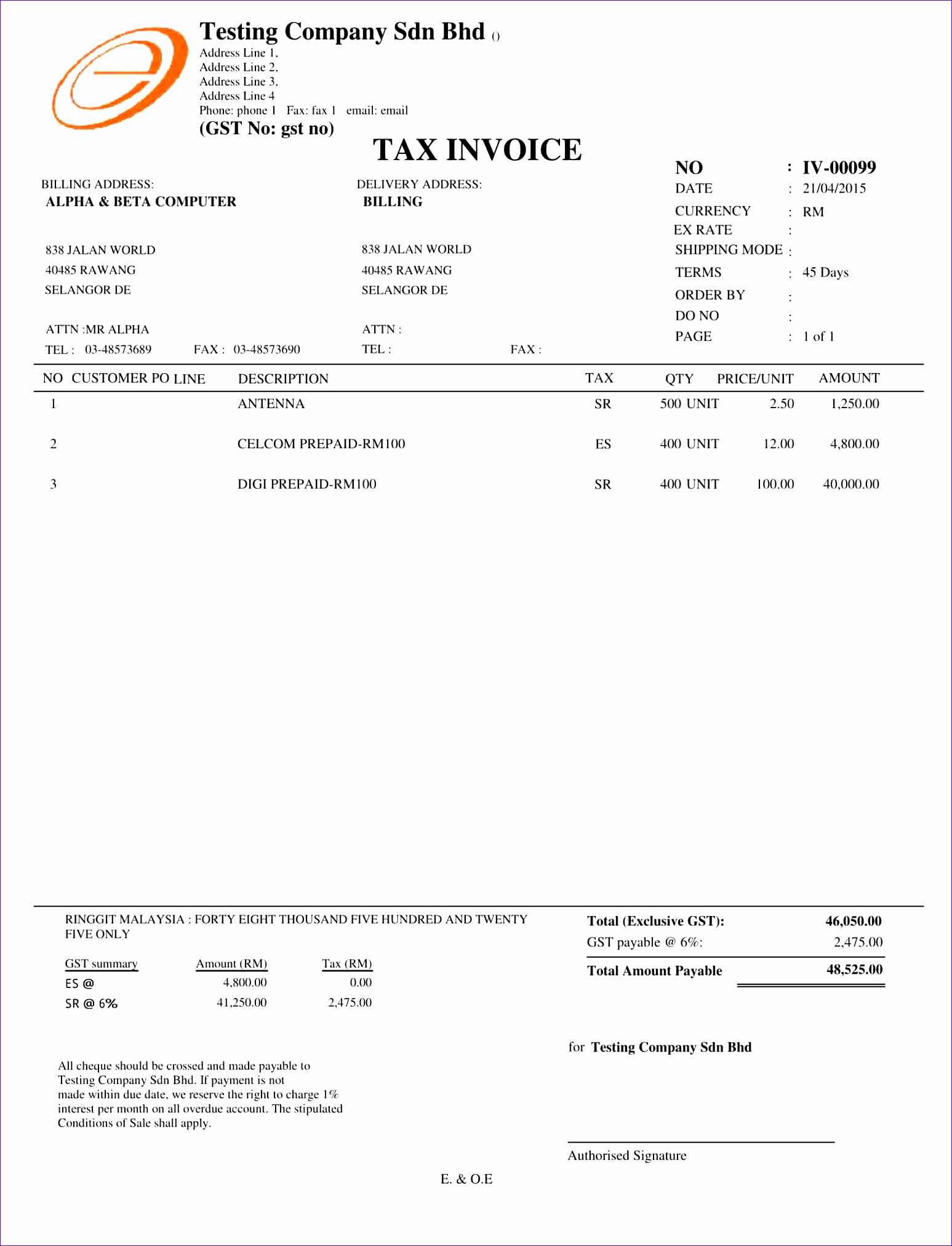25 Tax Invoice WithGSTSummary 1