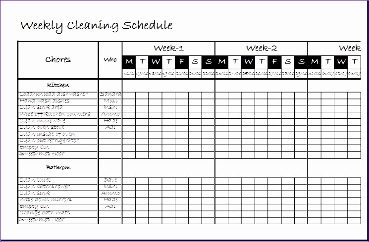 Weekly Clean Up Sheet 1