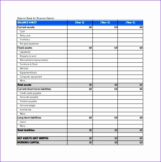 Blank Balance Sheet Excel Template Free Download