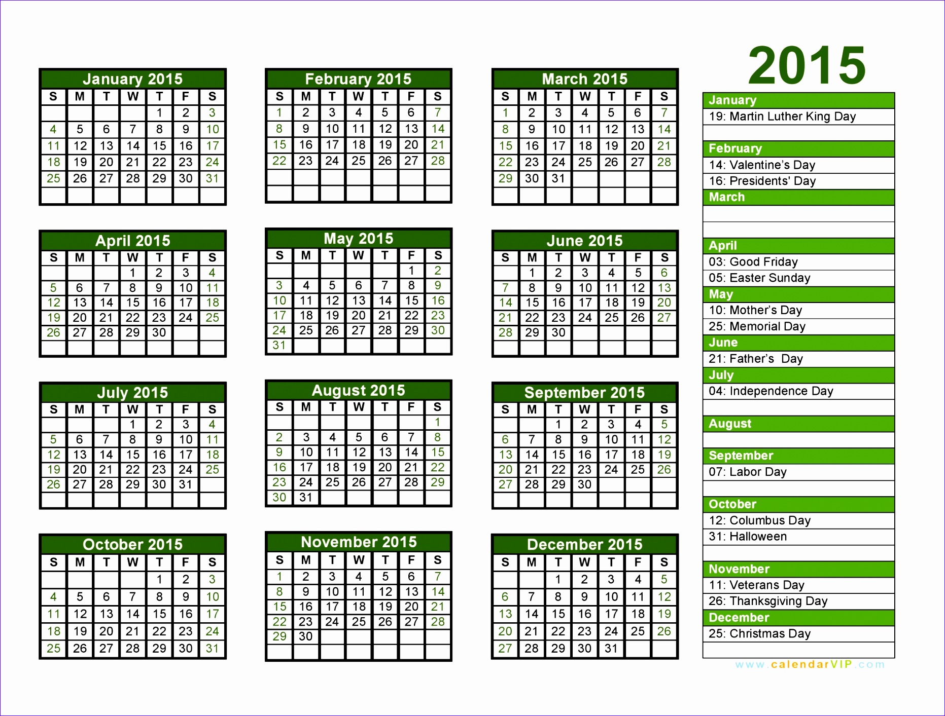 2015 calendar blank printable calendar template in pdf word excel 10