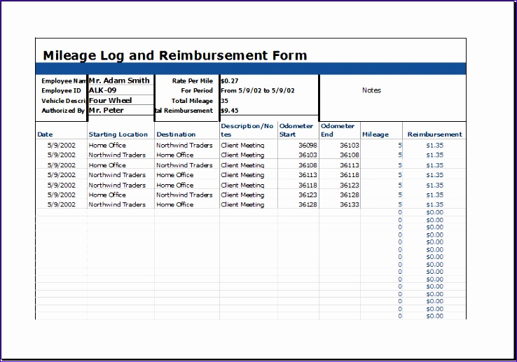 mileage log with reimbursement log
