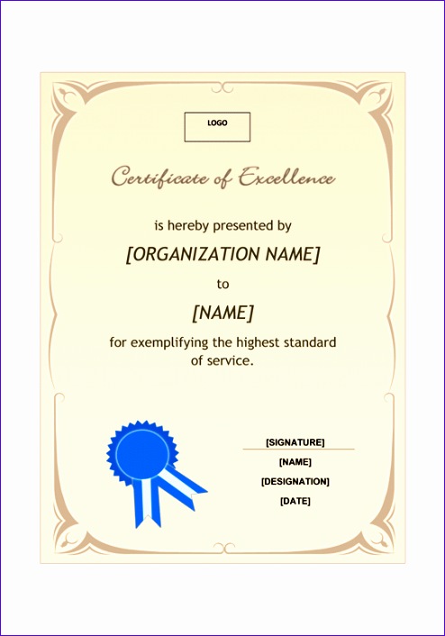 Certificate of excellence A4 size fice Templates lt