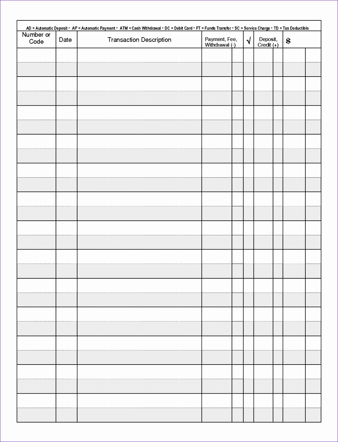 Blank Check Register Template Excel Templates