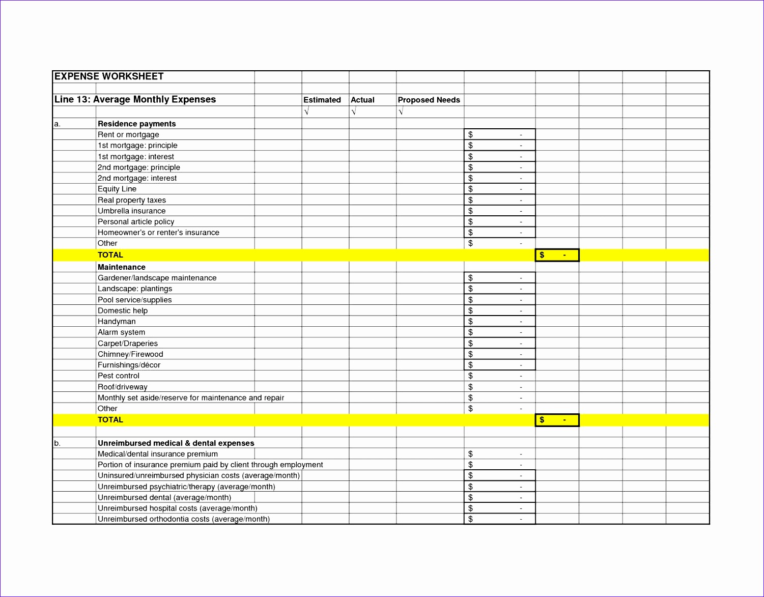 small business in e and expenses spreadsheet template