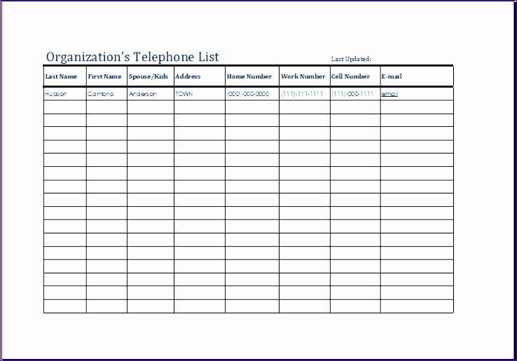 Organization s Telephone List Template organizations telephone list