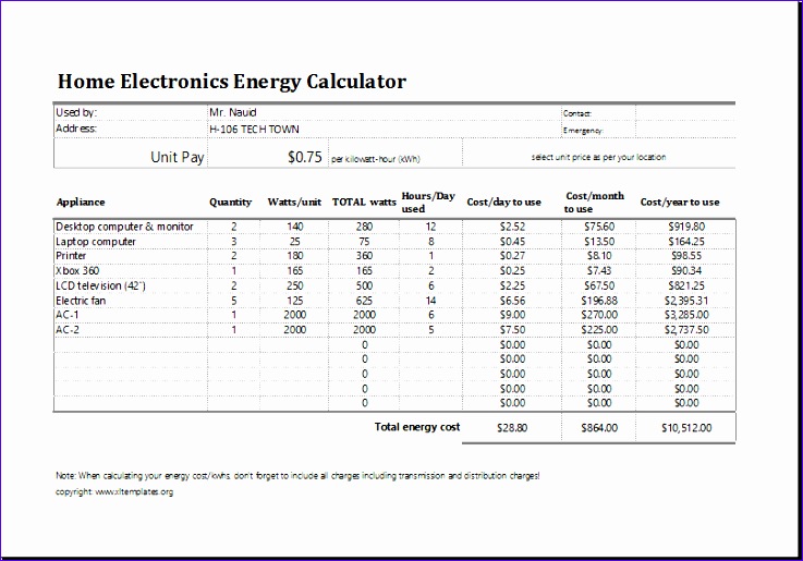 energy cost calculator