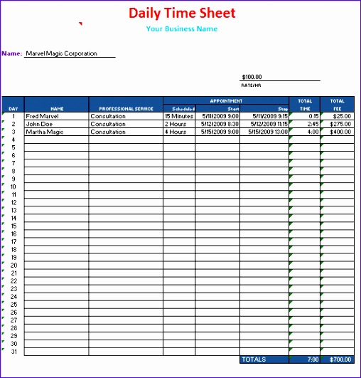 3rd Daily Timesheet Templates with Hour Calculator