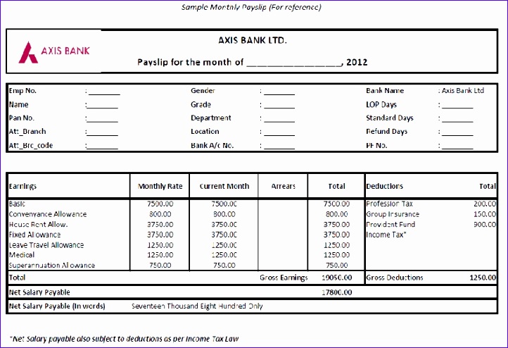 uncategorized perfect reference of monthly payslip template example with table format for details information of employee and payable salary
