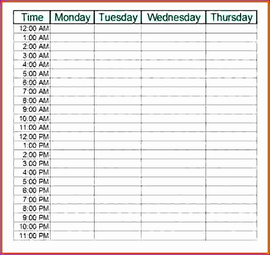 24 hour schedule template weekly hour calendar excel 800x800