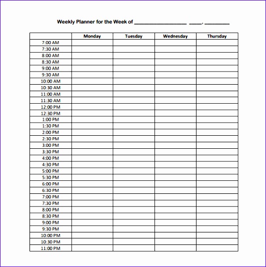Weekly Hourly Planner Schedule Template Free Download PDF