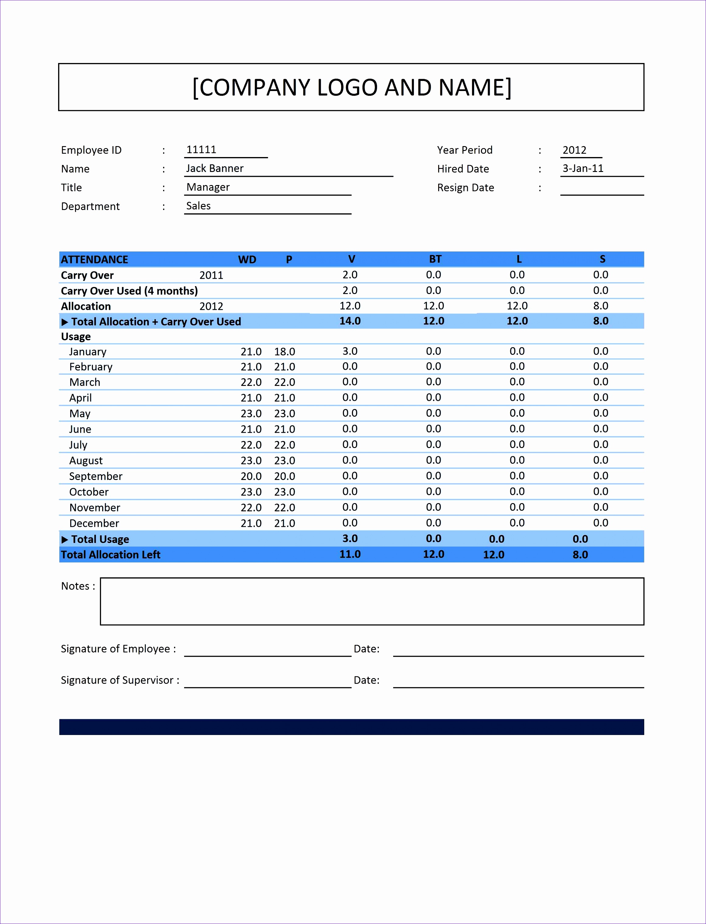 attendance sheets nice sample of employee attendance sheet template with blue table color and blank notes and signatures