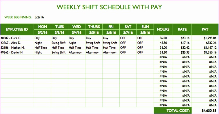 employee schedule template