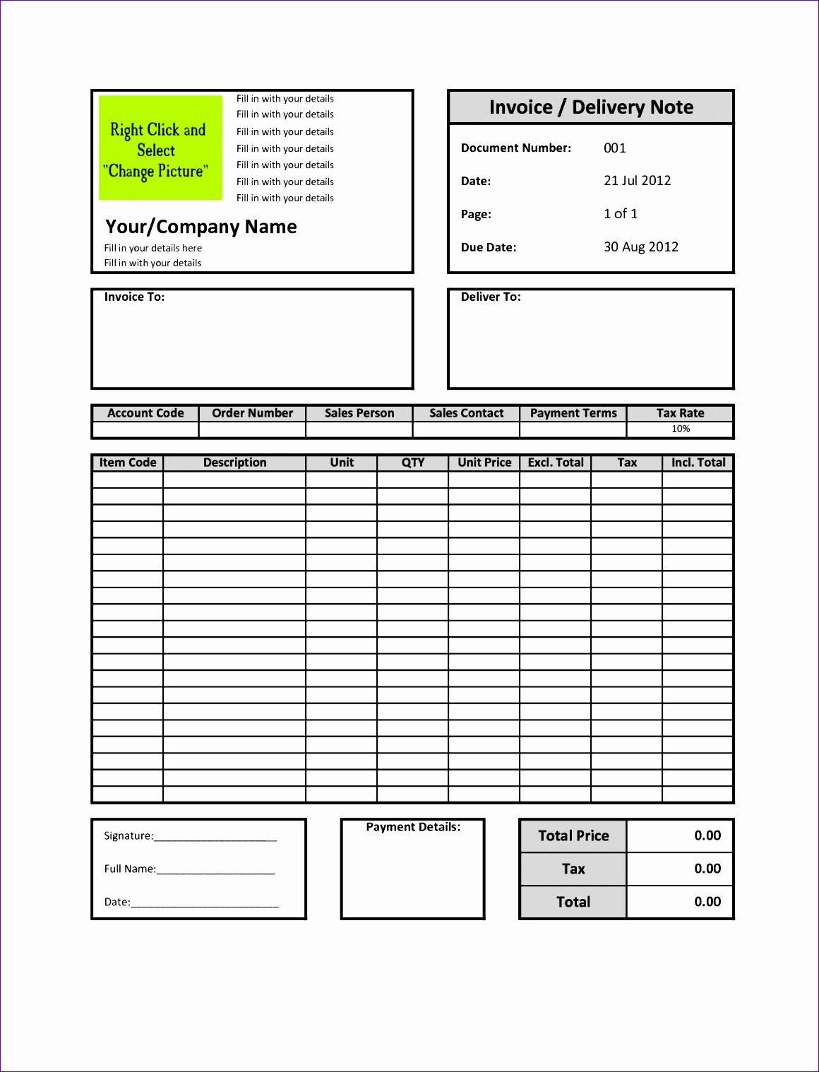 Excel Invoice Template Mac