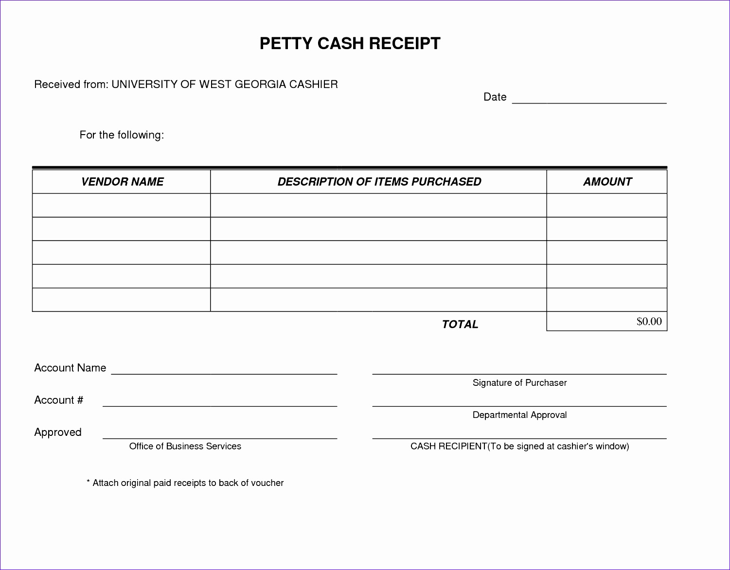 petty cash receipt form template
