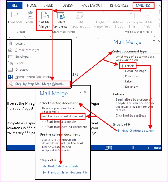 figure1 mail merge step 1 select starting document orig
