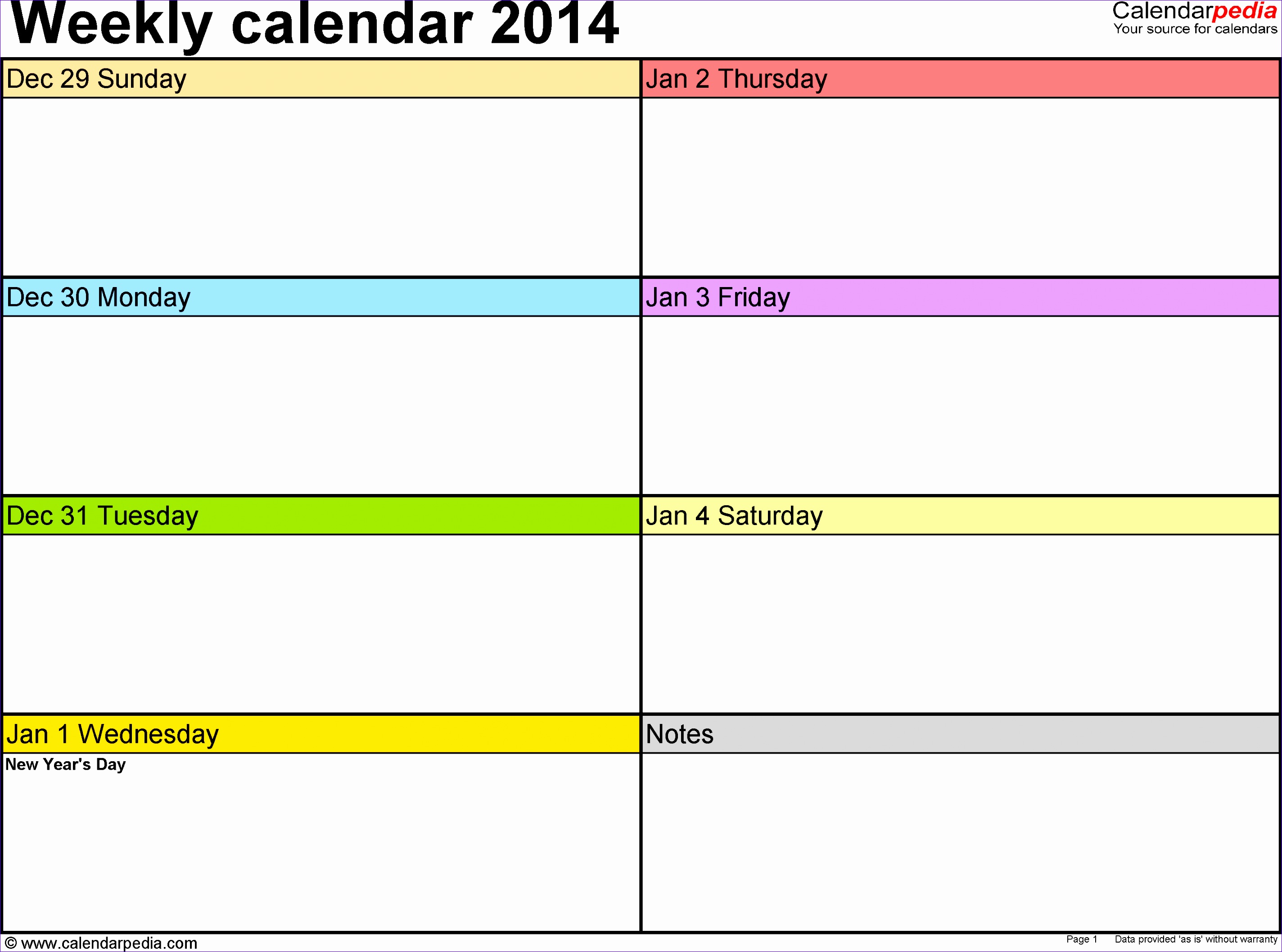weekly calendar 2014