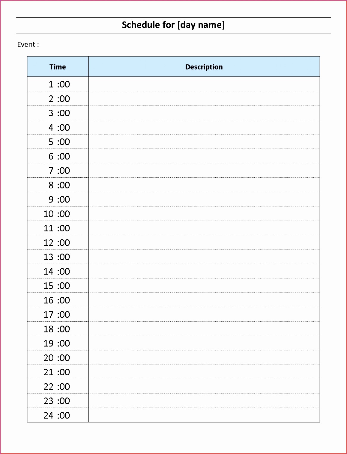 10 daily hourly schedule excel template event planning template