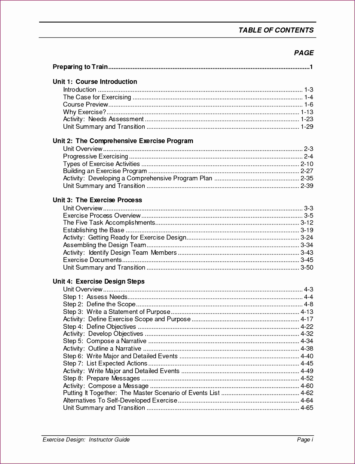 table of contents word template
