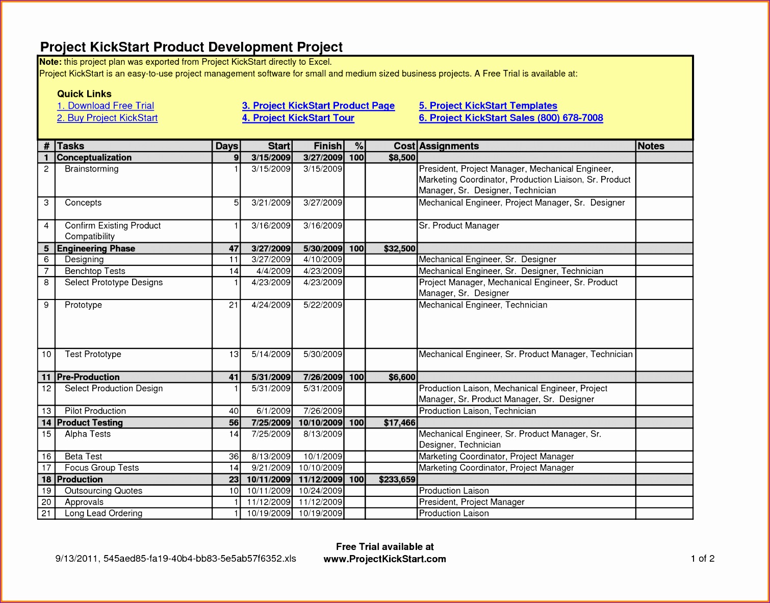 excel project planning template