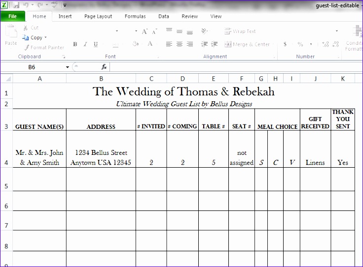 wedding gust list template 9798