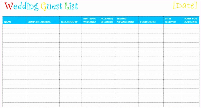 Free wedding guest list template