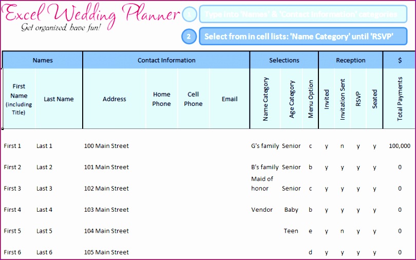 wedding guest list template excel 03 wedding planner guests