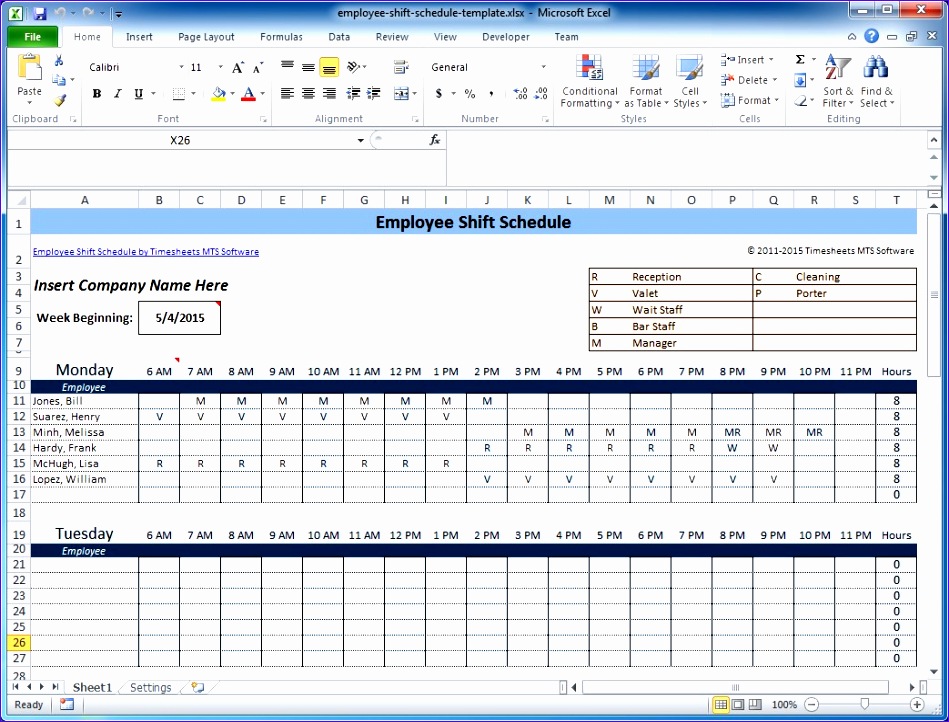 excel weekly shift schedule template
