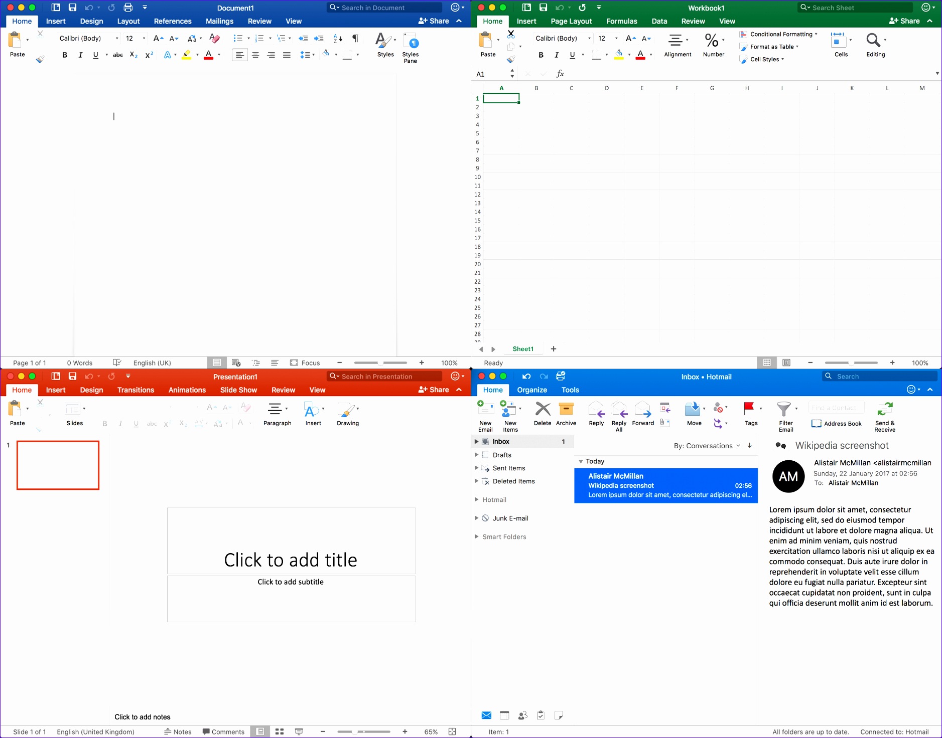 Microsoft fice for Mac 2016 screenshots