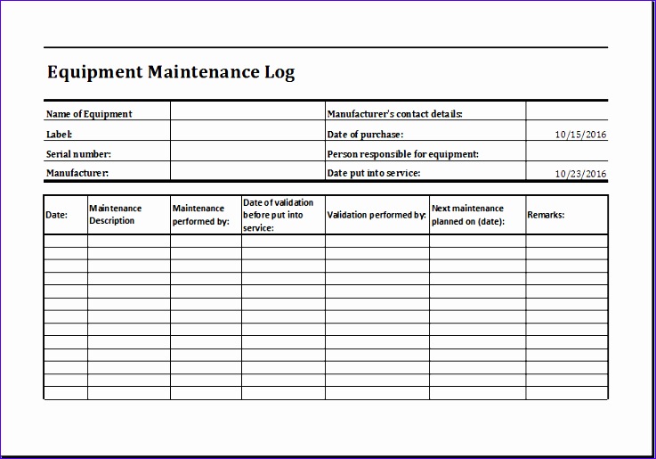 equipment maintenance log
