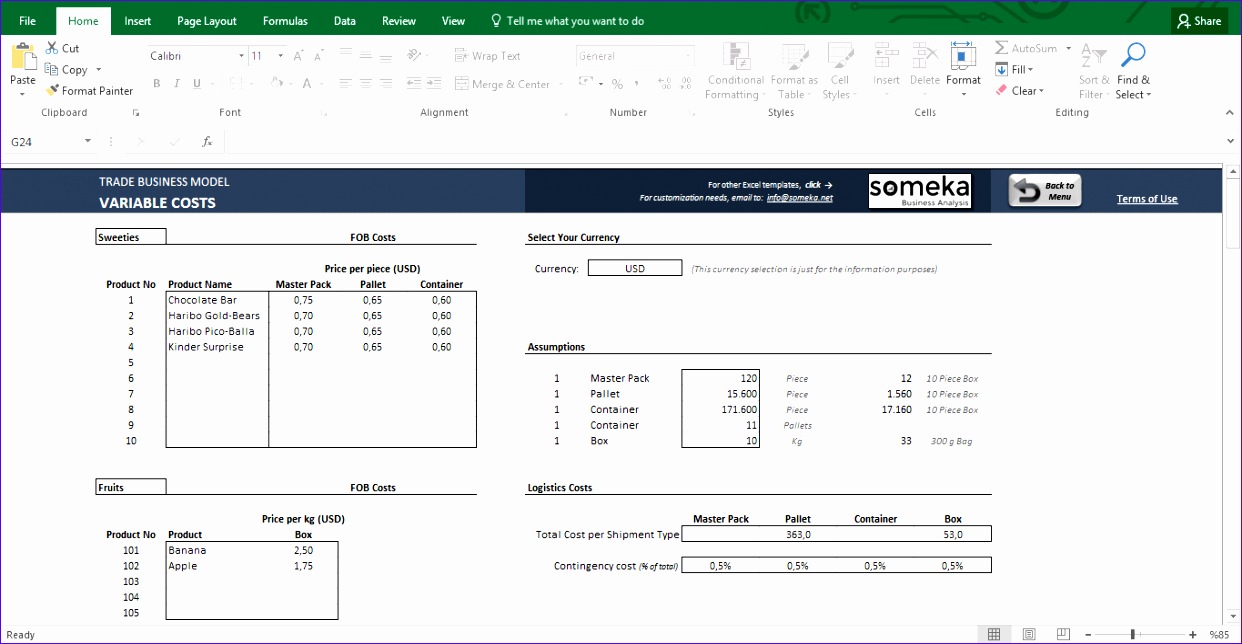 Trade Business Model Excel Template 2