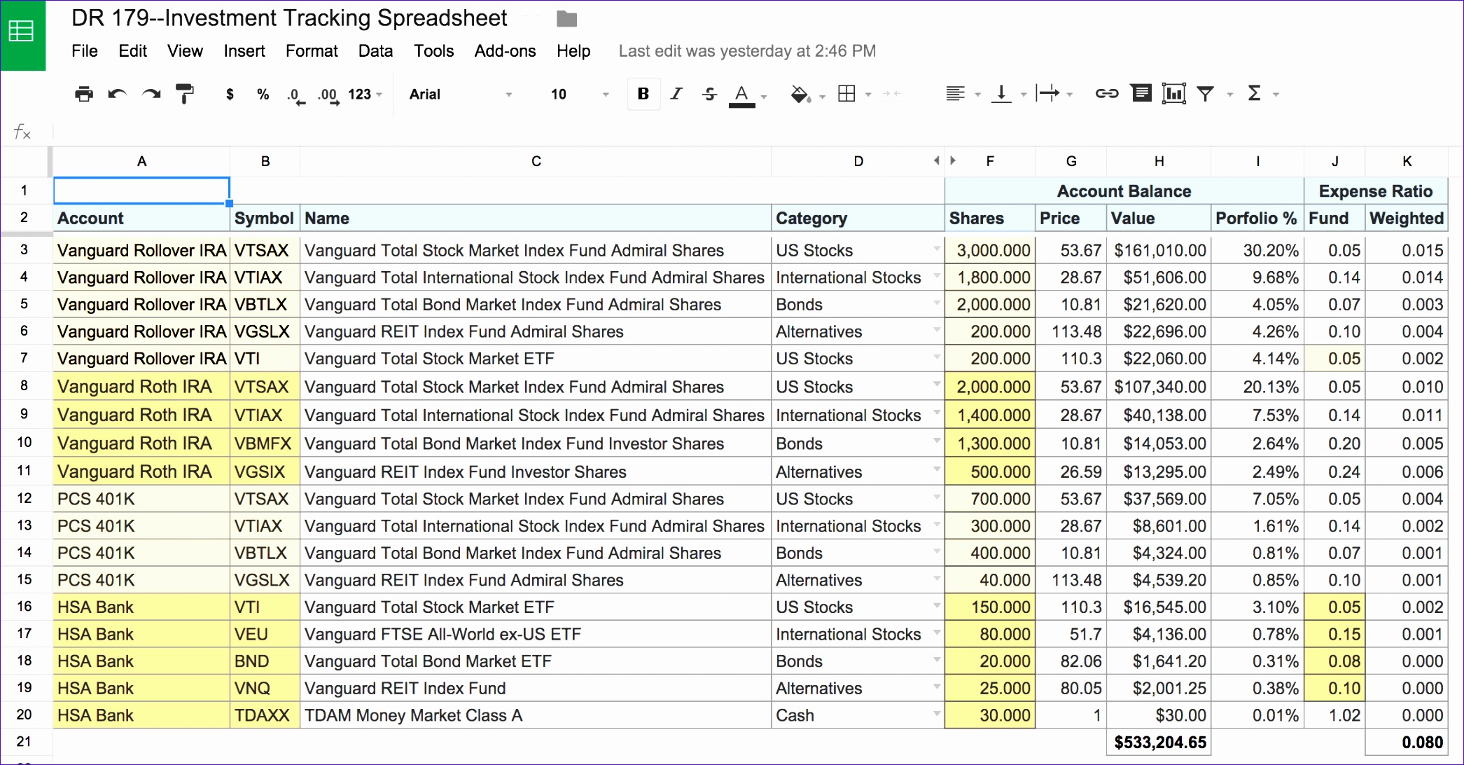 Investment Tracking Spreadsheet