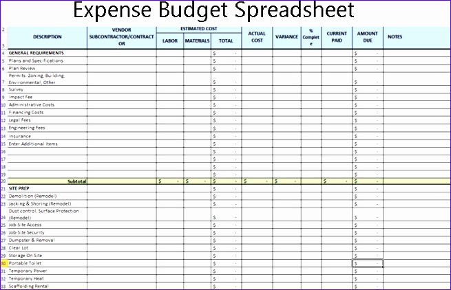 Expense Bud Spreadsheet 1