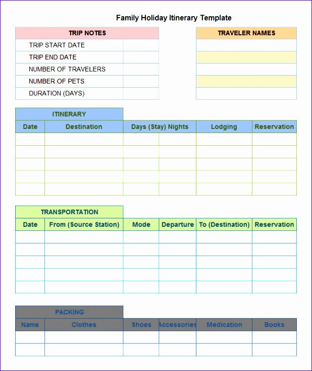 Family Holiday Itinerary Template