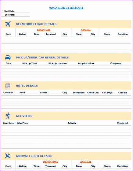 Vacation Itinerary Template Image