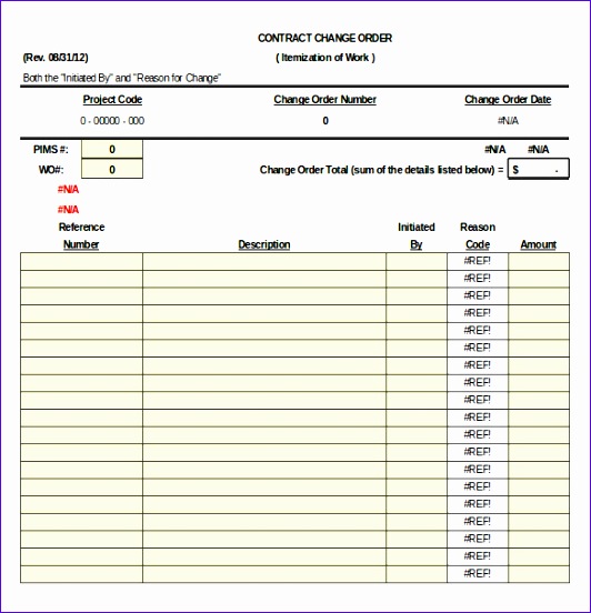 Contract Summary Change Order Excel Template