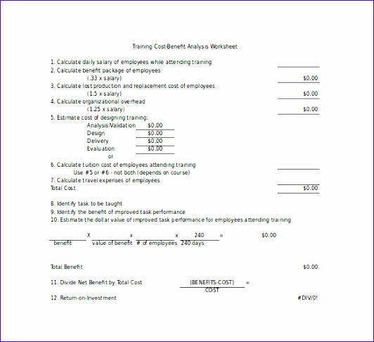 Training Cost Benefit Analysis Worksheet Excel Free Download