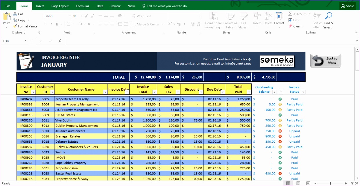 Invoice Register Excel Template 3