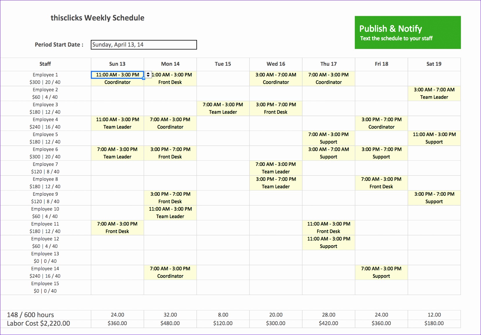 formatted excel employee schedule template