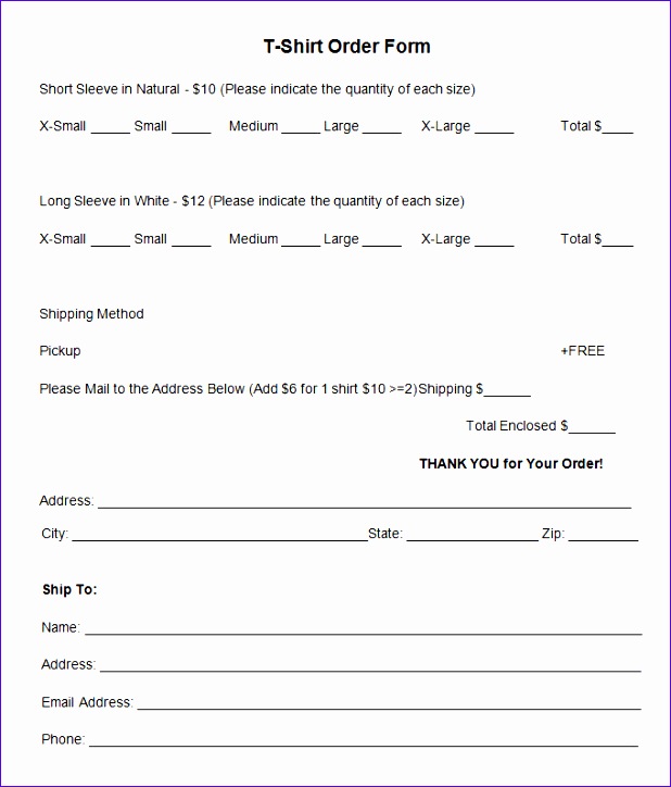 Free T shirt Order Form Template