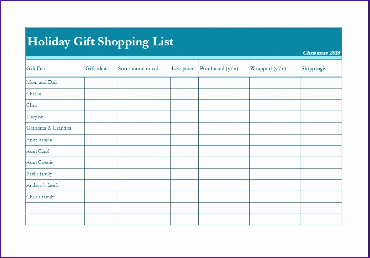 Holiday t shopping list