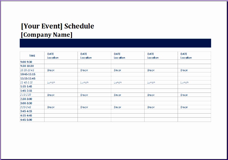 five day event schedule