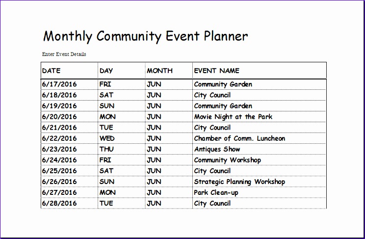 munity Event Planner Template 1