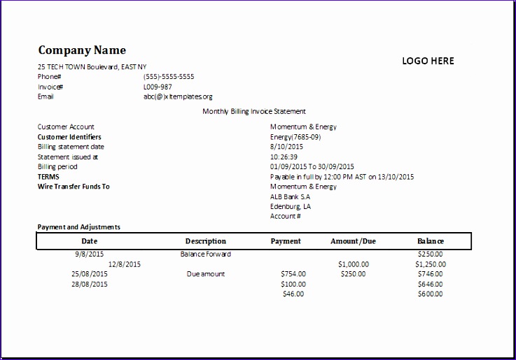 monthly billing invoice statement 1