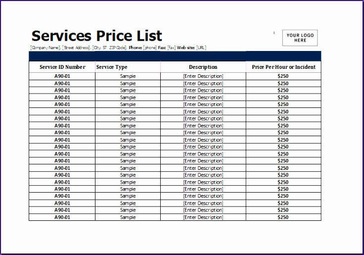 services price list