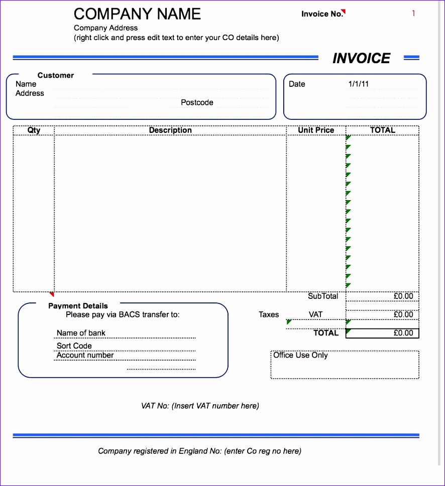 vat invoice template microsoft excel