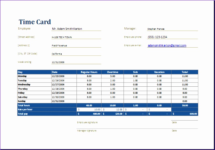 employee timecard template